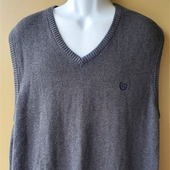 Chaps Men Grey/Gray Vneck Sweater Pullover Vest - Picture 2 of 13